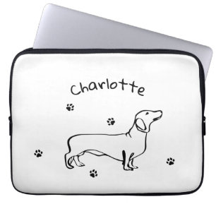 Minimalist Dachshund Art - Your Text, Your Style Laptop Sleeve