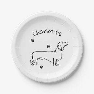 Minimalist Dachshund Art - Your Text, Your Style Paper Plate