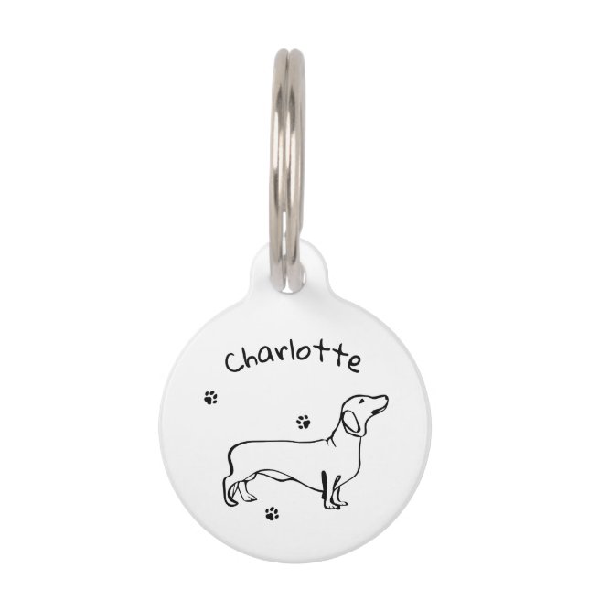 Minimalist Dachshund Art - Your Text, Your Style Pet Tag (Front)