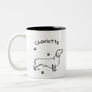 Minimalist Dachshund Art - Your Text, Your Style Two-Tone Coffee Mug