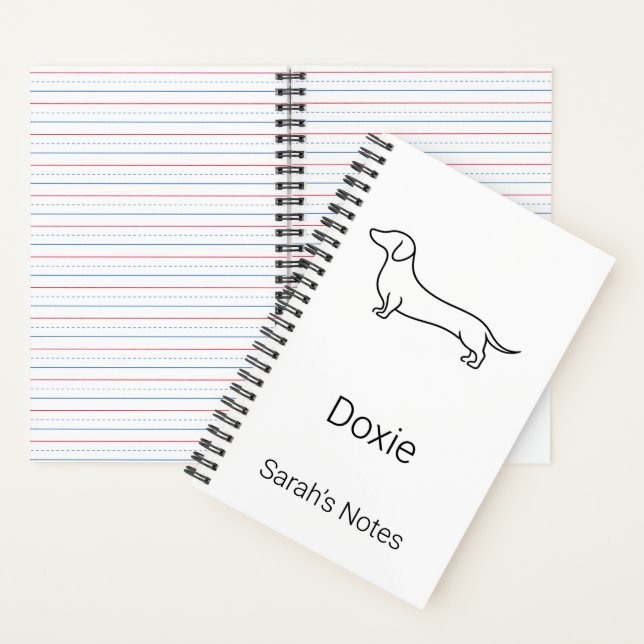Minimalist Dachshund Personalised Name Spiral Note Notebook (Inside)