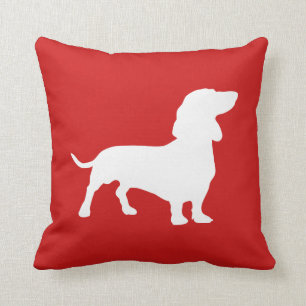 Minimalist Dachshund Silhouette Red and White Cushion