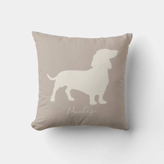 Minimalist Dachshund Silhouette with name Cushion (Front)