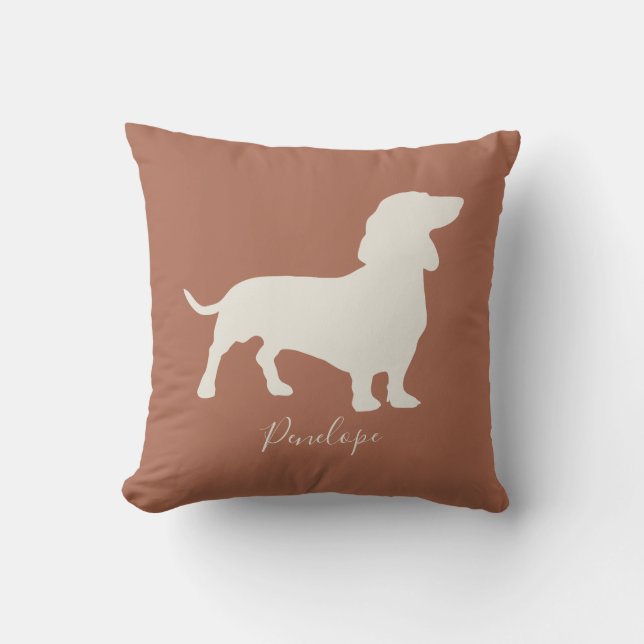 Minimalist Dachshund Silhouette with name Cushion (Front)