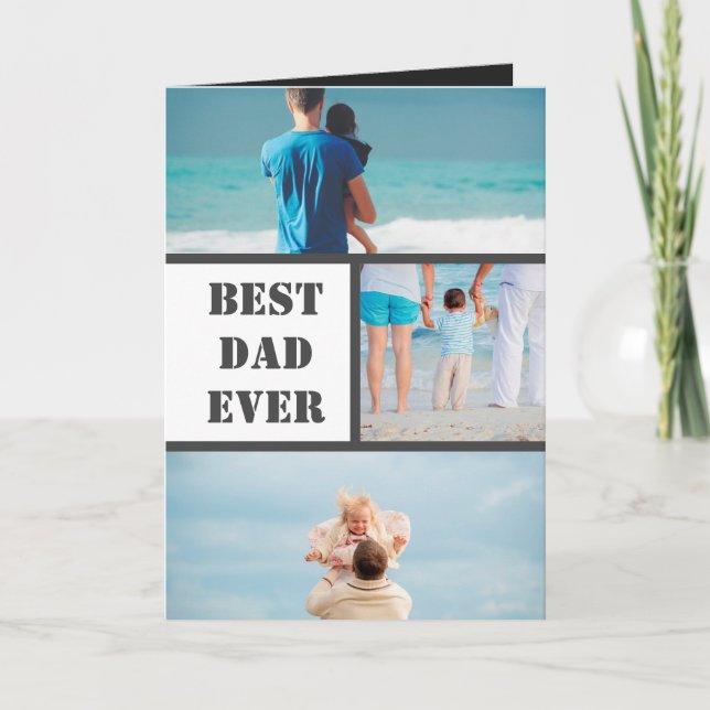 Minimalist Dad 3 Photo Collage Father Personalise Card (Front)