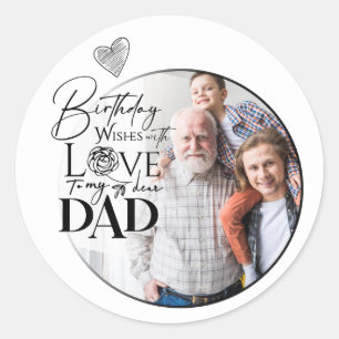 Minimalist Dad Birthday Typography Photo Classic Round Sticker