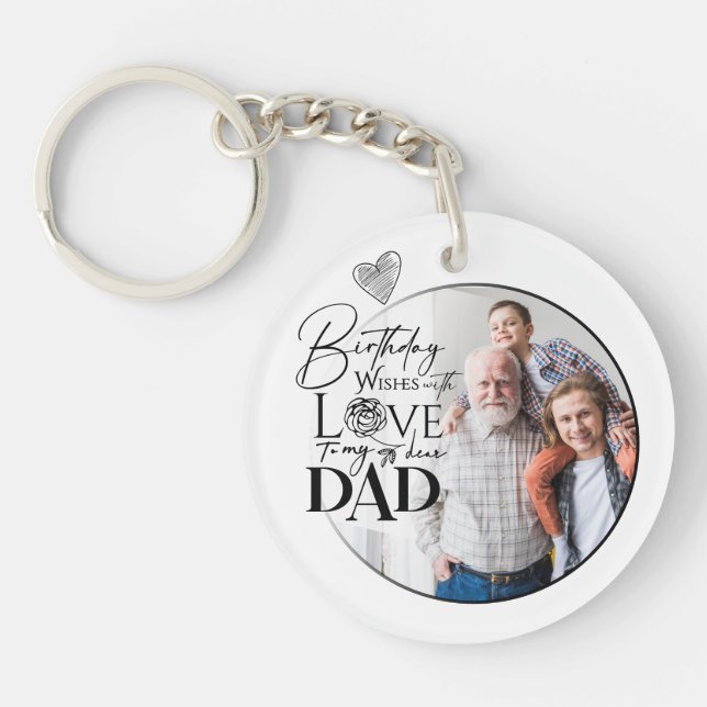 Minimalist Dad Birthday Typography Photo Key Ring (Front)