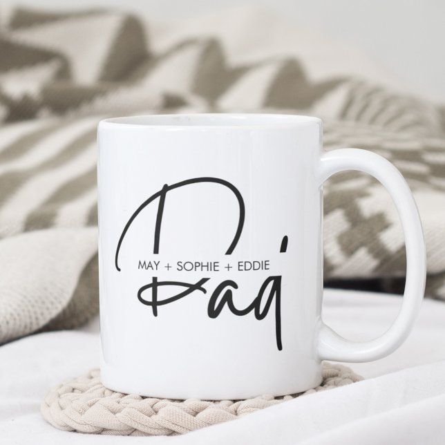 Minimalist Dad Script Typography With Family Names Coffee Mug (Creator Uploaded)
