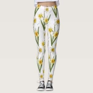 Minimalist Daffodil Flowers in Yellow & Sage Green Leggings