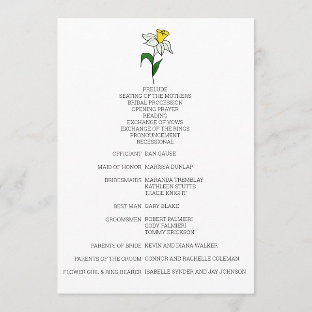Minimalist Daffodil Wedding Program (Front)