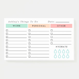 Minimalist Daily Organiser - To Do List - Hydrate Post-it Notes