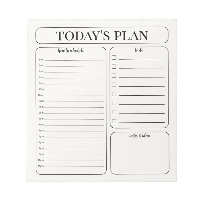 Minimalist Daily Planner Notepad | Hourly To Do (Front)