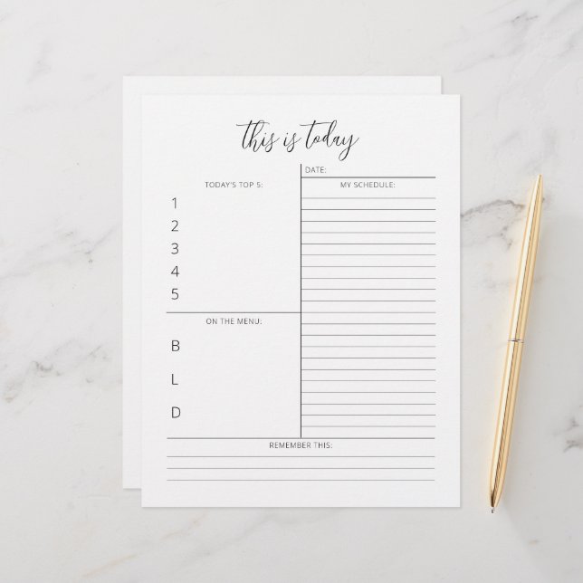 Minimalist Daily Planner Schedule Letterhead (Front/Back In Situ)