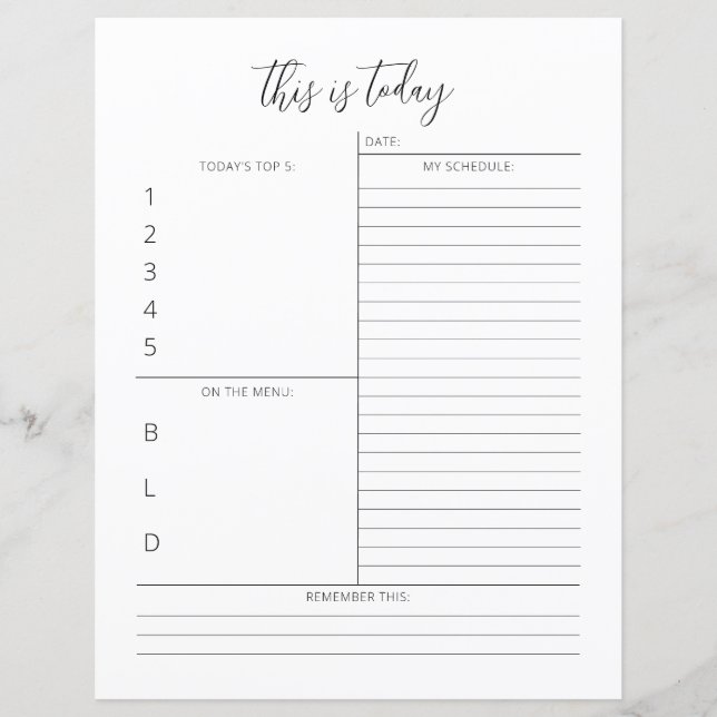 Minimalist Daily Planner Schedule Single Page (Front)