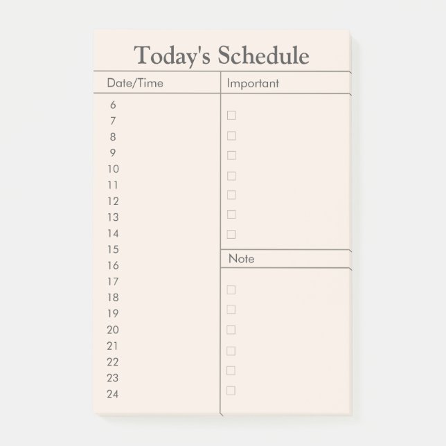 Minimalist Daily Schedule Post-it Notes (Front)