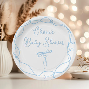Minimalist dainty bow hand drawn wavy frame paper plate