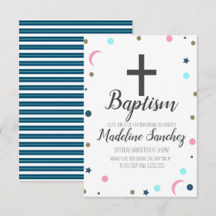 Minimalist Dainty Moon Stars Baptism Christening Invitation
