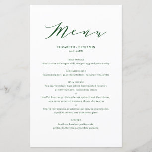 Minimalist Dainty Script Green Wedding Menu Card