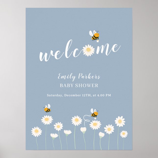 Minimalist Daisy Bloom Baby Shower Welcome Sign  (Front)