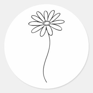 Minimalist Daisy Floral Line Art Classic Round Sticker