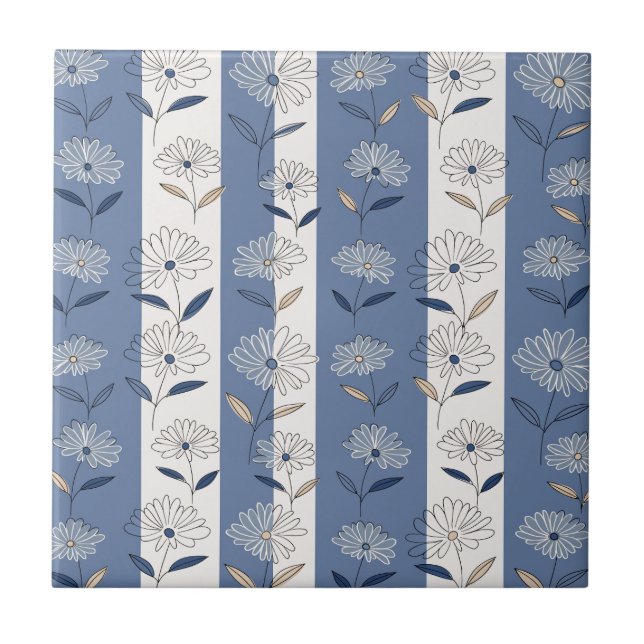 Minimalist Daisy Floral Pattern (1) Ceramic Tile (Front)