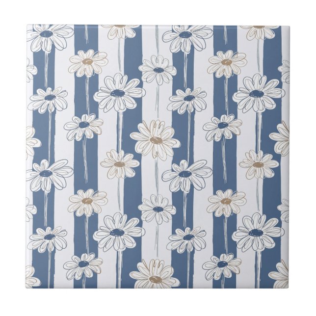 Minimalist Daisy Floral Pattern (3) Ceramic Tile (Front)