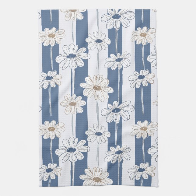 Minimalist Daisy Floral Pattern (3) Tea Towel (Vertical)