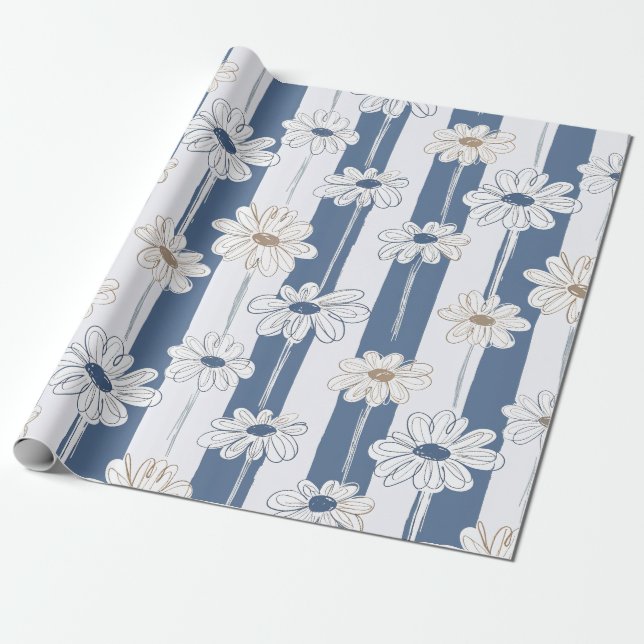 Minimalist Daisy Floral Pattern (3) Wrapping Paper (Unrolled)