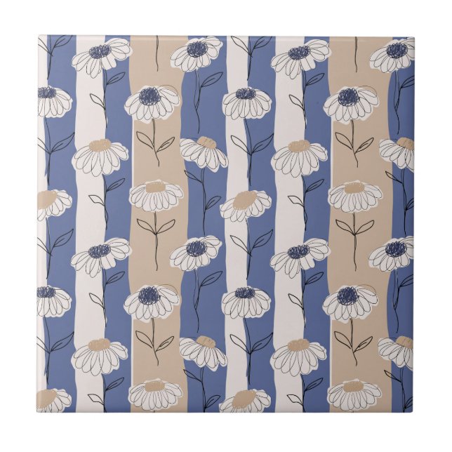 Minimalist Daisy Floral Pattern (4) Ceramic Tile (Front)