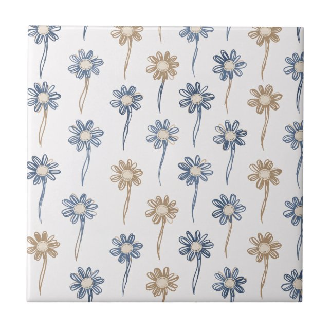 Minimalist Daisy Floral Pattern (5) Ceramic Tile (Front)