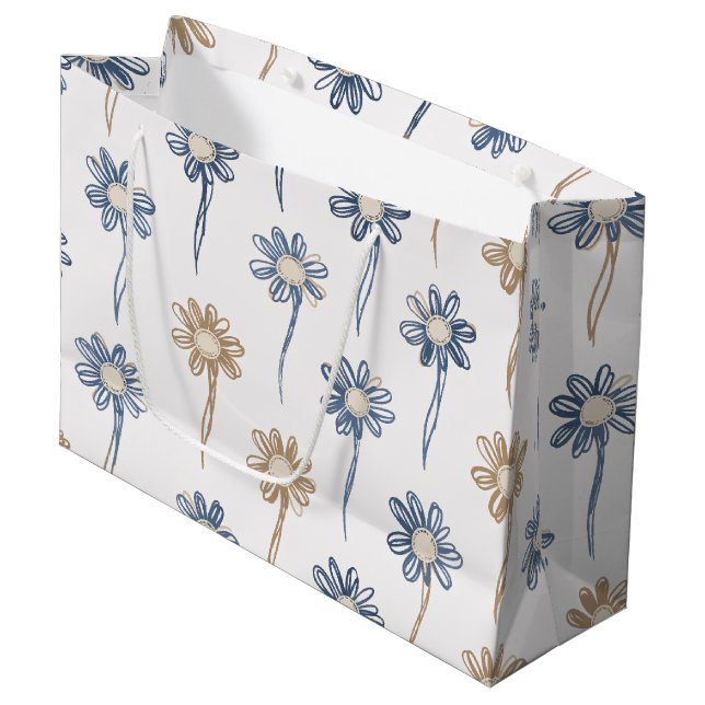 Minimalist Daisy Floral Pattern (5) Large Gift Bag (Front Angled)