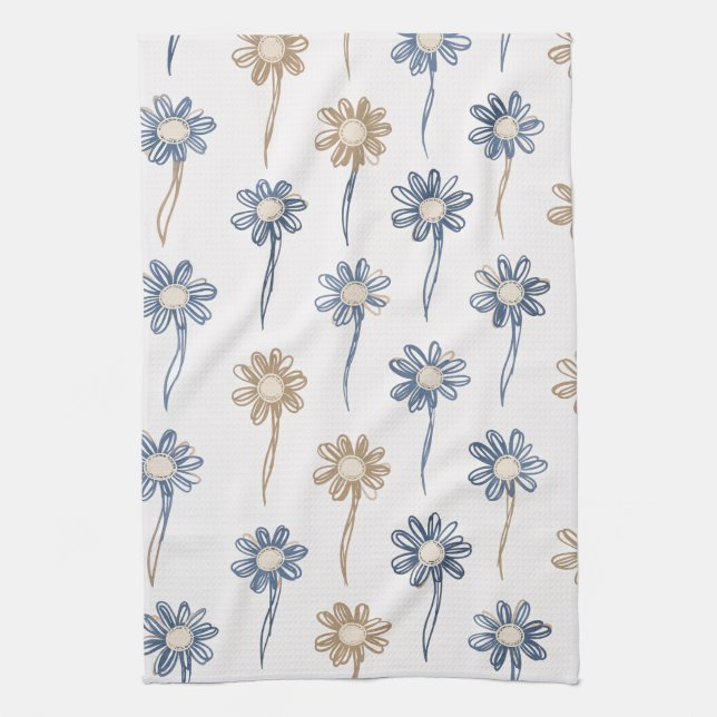 Minimalist Daisy Floral Pattern (5) Tea Towel (Vertical)