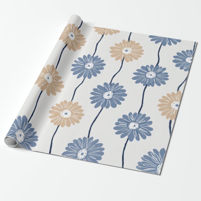 Minimalist Daisy Floral Pattern (6) Wrapping Paper (Unrolled)