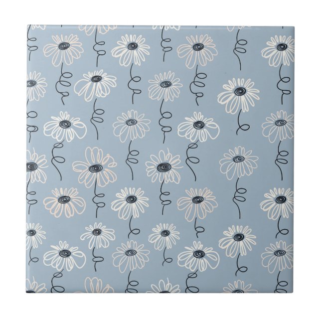 Minimalist Daisy Floral Pattern (7) Ceramic Tile (Front)