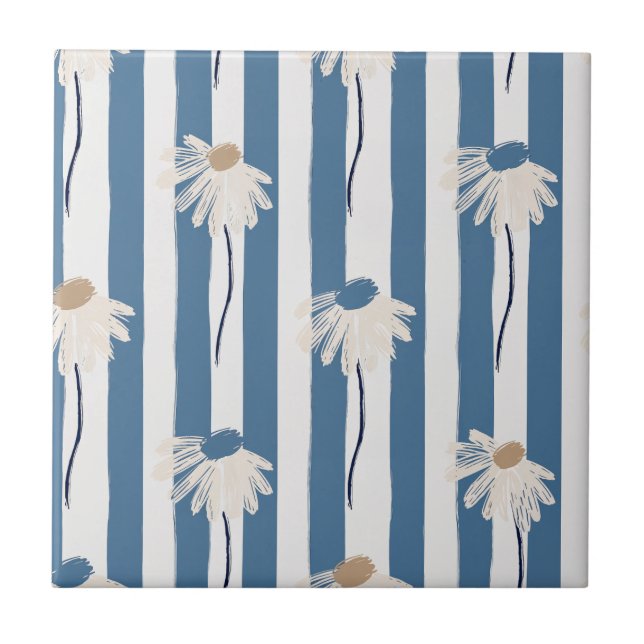 Minimalist Daisy Floral Pattern (8) Ceramic Tile (Front)