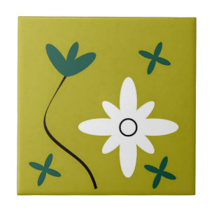 Minimalist Daisy Flower Abstract Botanical Art Ceramic Tile