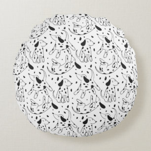 Minimalist Dalmatian Dog Pattern Round Cushion
