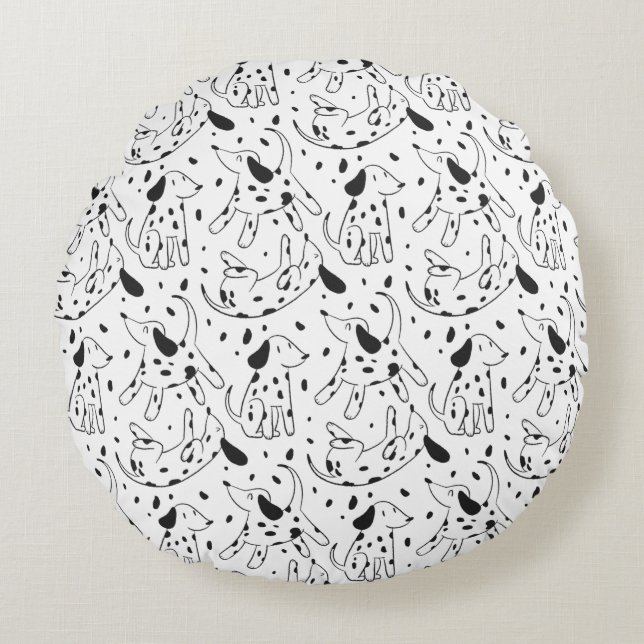 Minimalist Dalmatian Dog Pattern Round Cushion (Front)