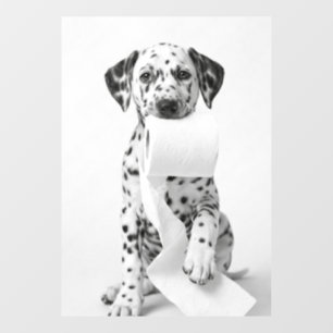 Minimalist Dalmatian Puppy Holding Toilet Paper