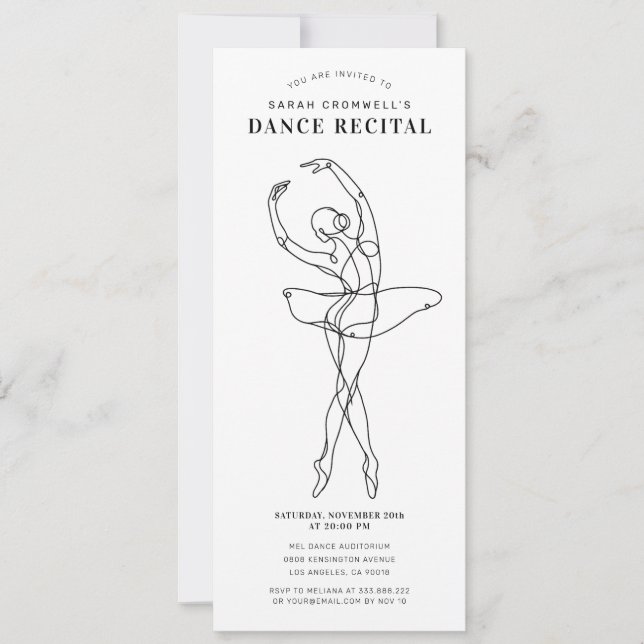 Minimalist Dance Recital Elegant Ballerina Invitation (Front)