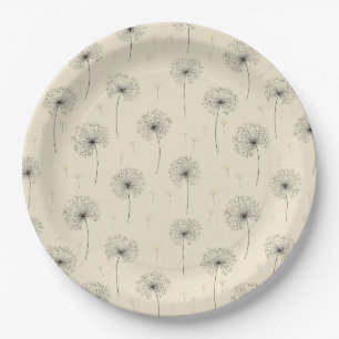 Minimalist Dandelion Seed Pattern Beige (1) Paper Plate