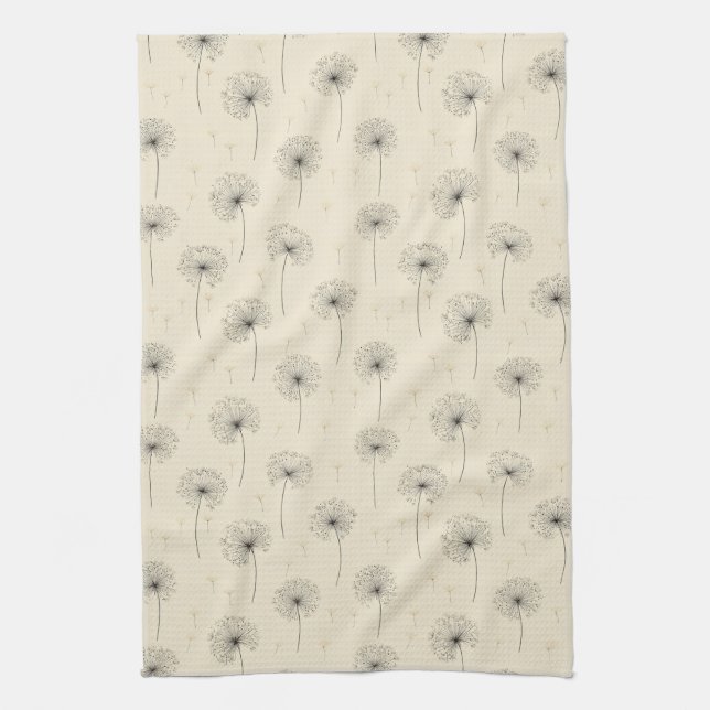 Minimalist Dandelion Seed Pattern Beige (1) Tea Towel (Vertical)