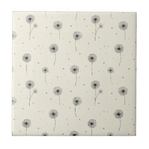 Minimalist Dandelion Seed Pattern Beige (2) Ceramic Tile