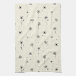 Minimalist Dandelion Seed Pattern Beige (2) Tea Towel