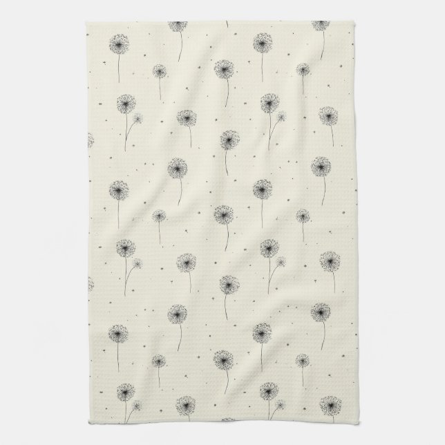 Minimalist Dandelion Seed Pattern Beige (2) Tea Towel (Vertical)