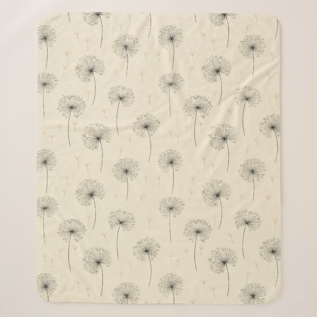 Minimalist Dandelion Seed Pattern Beige Sherpa Blanket (Front)