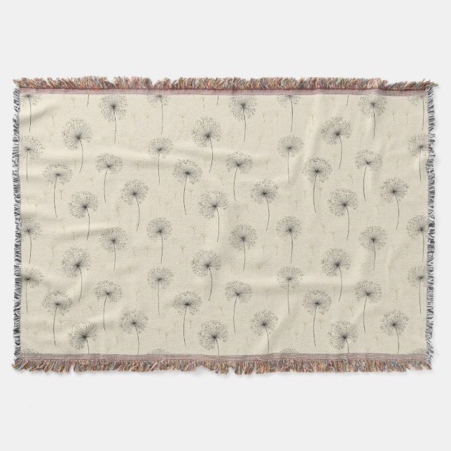 Minimalist Dandelion Seed Pattern Beige Throw Blanket (Front)