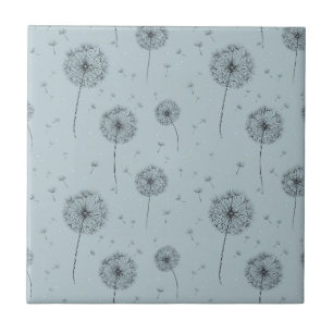 Minimalist Dandelion Seed Pattern Blue (1) Ceramic Tile