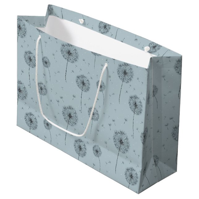 Minimalist Dandelion Seed Pattern Blue (1) Large Gift Bag (Front Angled)