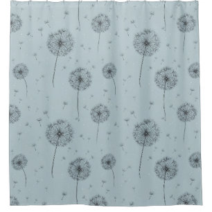 Minimalist Dandelion Seed Pattern Blue (1) Shower Curtain